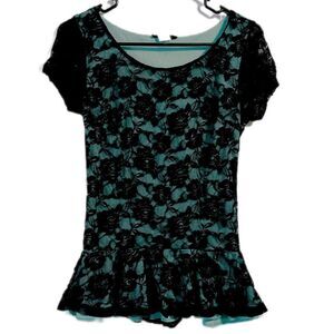 Deb Green Peplum Blouse‎ with Short Sleeves